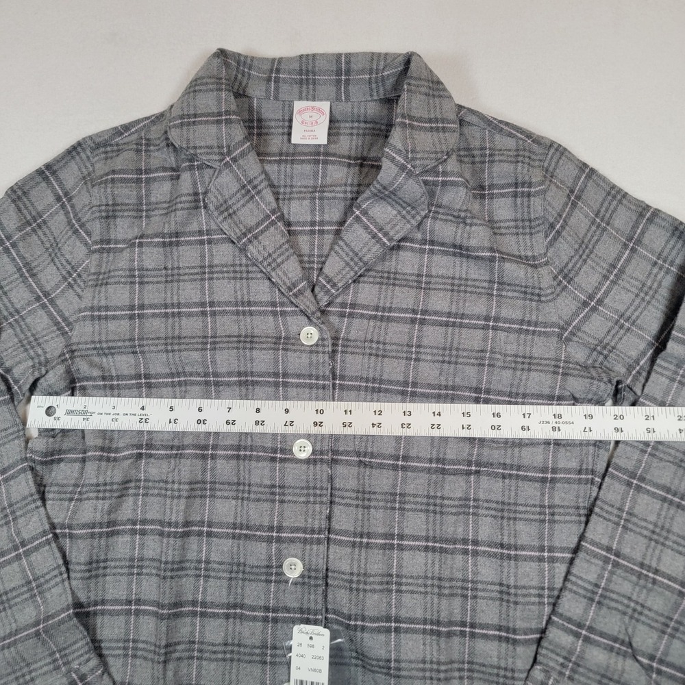 NWT Brooks Brothers Plaid Pajama Button Up Top Womens Sz Medium Gray 100% Cotton - Picture 6 of 6